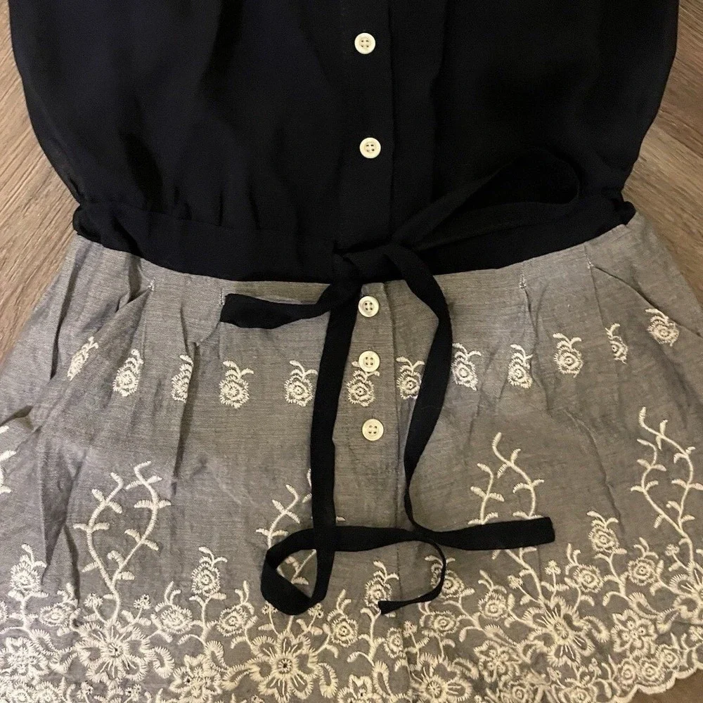 Rachel Roy Blouson Embroidered Boho Chambray‎ Romper Womens 0 Navy Classy Indie
